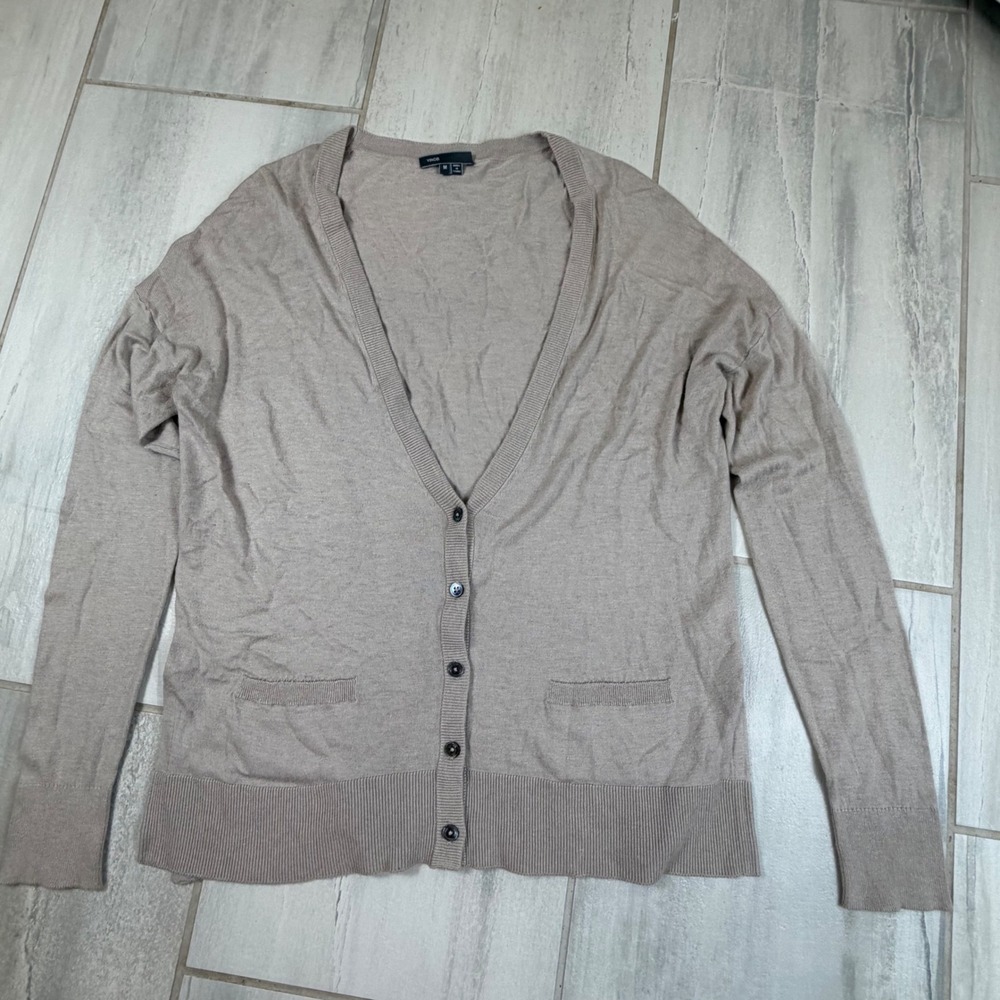 Vince Cardigan Sweater Womens‎ Medium Taupe Tan Cashmere Blend V-Neck V1072665